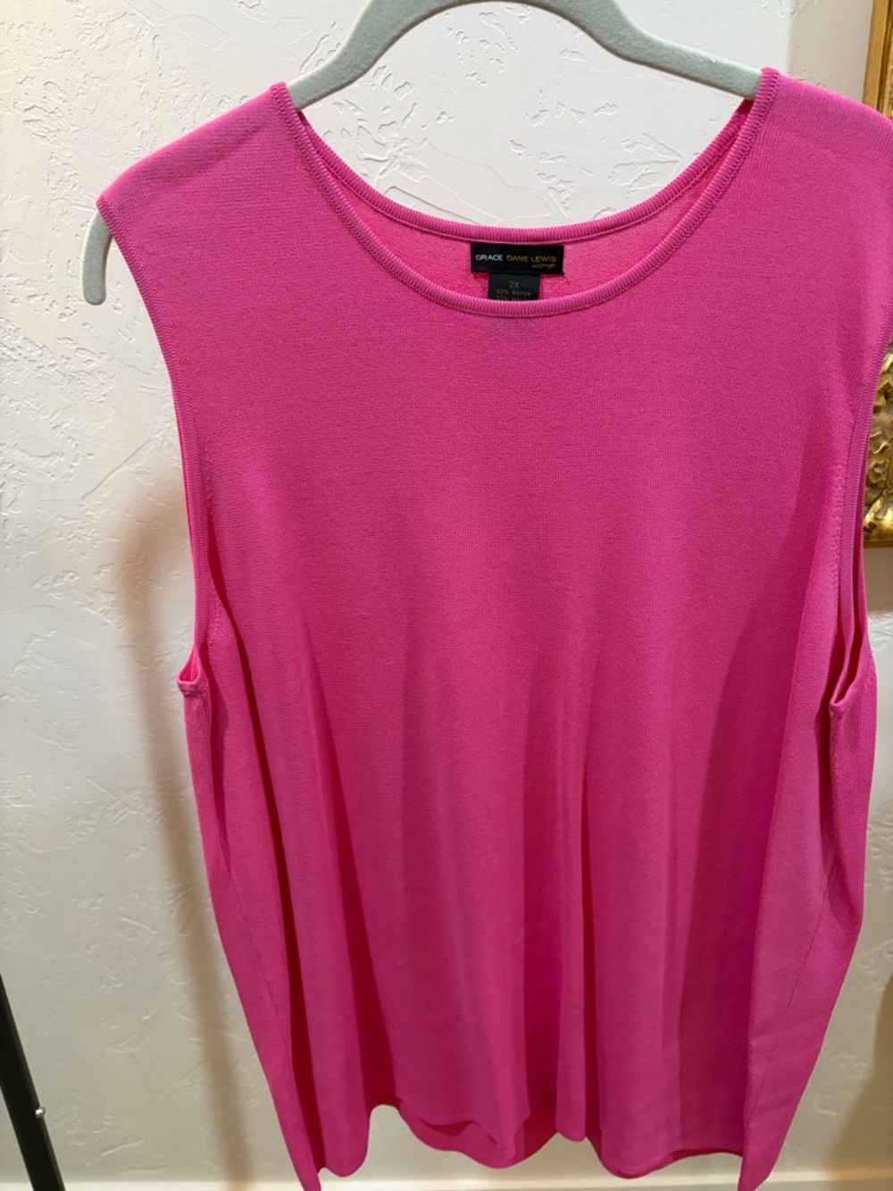 Grace Dane Lewis Hot Pink Scoop Neck Sleeveless Top Plus 2X